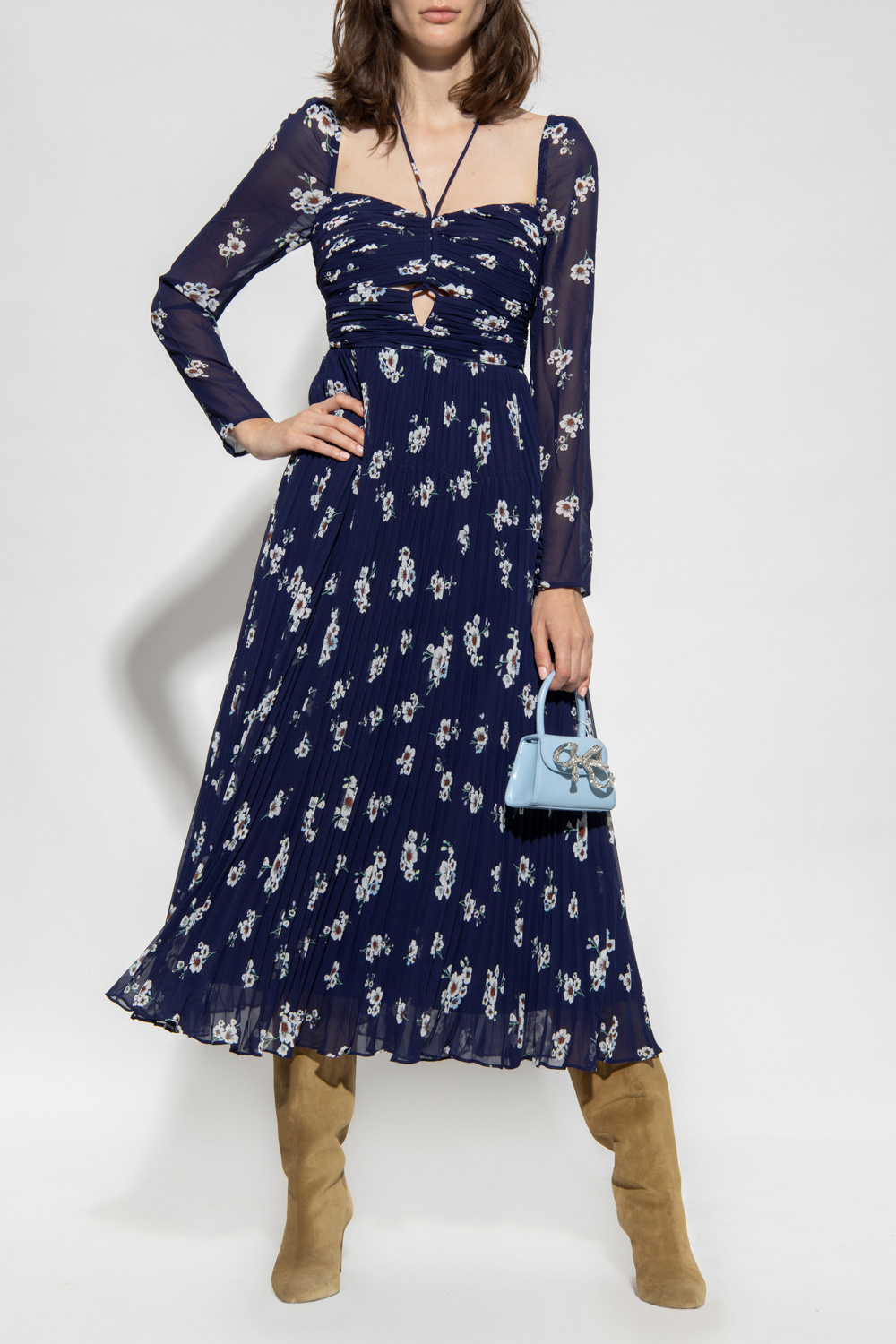 Navy blue Dress with floral motif Self Portrait Anissa wave print dress Blau SchaferandweinerShops Micronesia